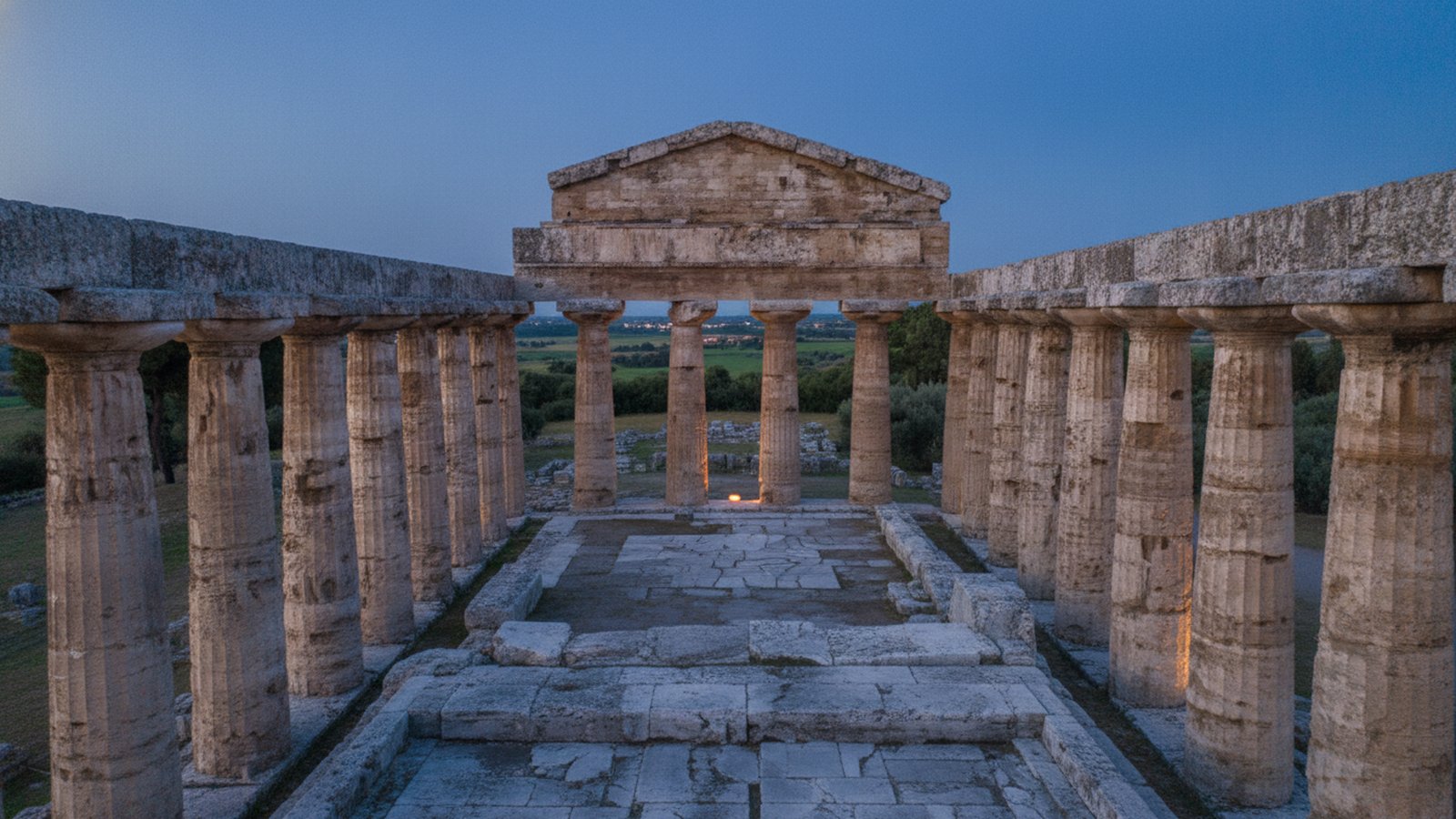 Tempio dorico di Hera a Paestum, con il colonnato in pietra ben conservato